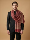 Timeless Mens Wool Blend All-Over Zari Jacquard Floral Trellis Red Stole