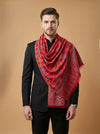 Reserve Mens Wool Blend Multicolor Geometric Diamond Jacquard Red Stole with Mughal Floral Border