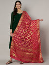 Red Silk Gharchola Bandhej Dupatta with Gold Zari Border (Size: 2.5x1 m Approx)