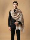 Noble Kani Weave Mughal Architecture & Floral Garden Wool Blend White Stole