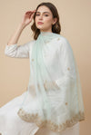 White Organza Women Dupatta – Scalloped Cutwork Border with Buti Work