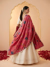 Luxe Cosmos Womens Pink Dupatta with Zari Brush Print & Lace Border
