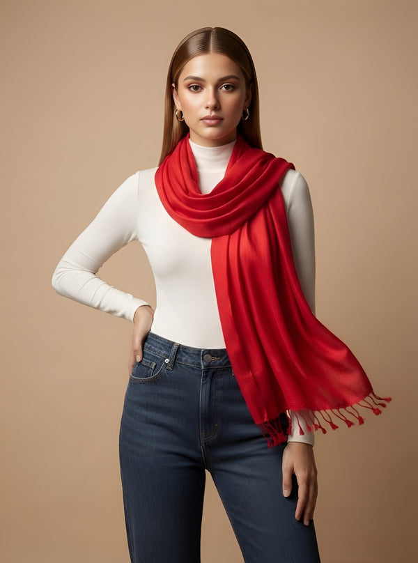 Everyday Solid Textured Viscose Red Women's Stole | Lightweight Wrap