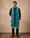 Blue Nazneen Chiffon Mens Dupatta with Floral Embroidery & Border