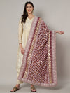 Maroon Georgette Dupatta with Gold Foil Booti & Lace Border (Size: 2.5x1 m Approx)