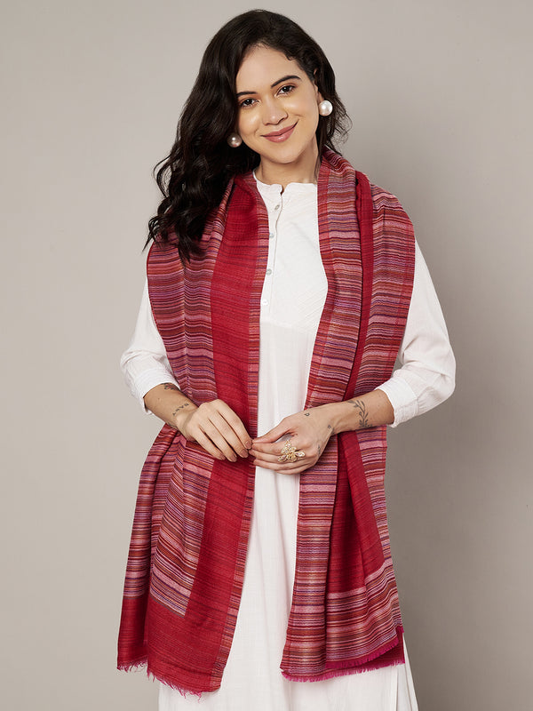 Reversible Woolen Women Stole with Fine Striped Weave | Soft Wrap (80 × 28 Inches)