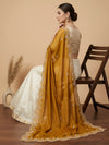 Luxe Rangoli Women Gold Dupatta with 4 Side Scalloped Embroidered Border & Buti Embellishment