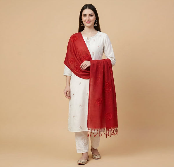 Red Cotton Embroidered Dupatta | Summer Edit Lightweight Ethnic Essential