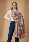 Regal Kani Weave Floral Wool Blend White Stole | Kashmiri Inspired