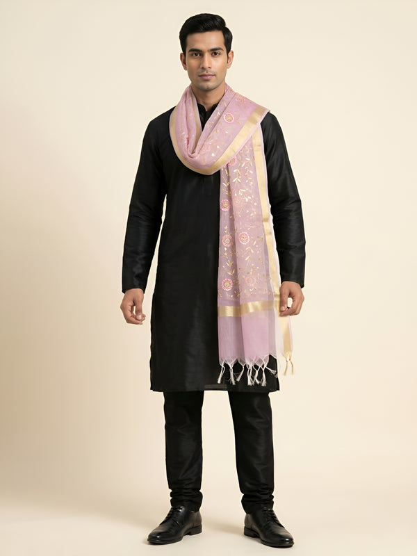 Organza Meena Jaal Mens Dupatta – Rani with Gold Woven Design