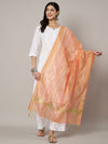 Peach Chanderi Silk Dupatta with Gold Zari Stripes (Size: 2.5x1 m Approx)