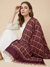 Chinon Bandhani Print Crush Women Wine Dupatta with Traditional Motif Grid Design & Tassel Detailing