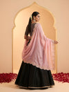 Luxe Rangoli Women Pink Dupatta with 4 Side Scalloped Embroidered Border & Buti Embellishment