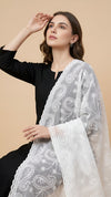 White Organza Embroidered Dupatta for Women with Paisley & Floral