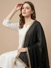 Fendi Women Dupatta – Black Tone with Lace Border & Latkan