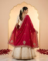 Luxe Vichitra Women Red Dupatta with 4 Side Scalloped Embroidered Border & Buti Embellishment