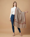 Regal Woven Border Accent Corner Wool Blend Beige Stole| Kashmiri Inspired