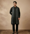 Cotton Mens Dupatta – Black with Diamond Cut Work & Woven Border