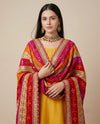 Luxe Chinon Multicolour Mirror Work Embroidered Phulkari Dupatta with Scalloped Lace Border