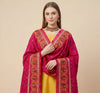Luxe Chinon Kutch & Phulkari Heritage Art Mirror Work Embroidered Pink Dupatta with Ornate Border