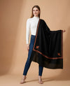 Regal Woven Border Accent Corner Wool Blend Black Stole| Kashmiri Inspired