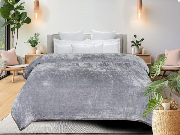 Super Soft Solid Velvet Finish Grey Flannel AC Blanket (Size: 90 x 90 Inches) Blanket My Store