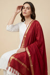 Maroon Cotton Dupatta with Golden Border | Lightweight Ethnic Wrap