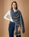 Everyday Wool Blend All-Over Zari Jacquard Woven Floral Trellis Blue Stole