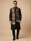 Woolen Zig-Zag Moonlight Zari Mens Stole | Heritage Wrap (80 x 28 Inches)