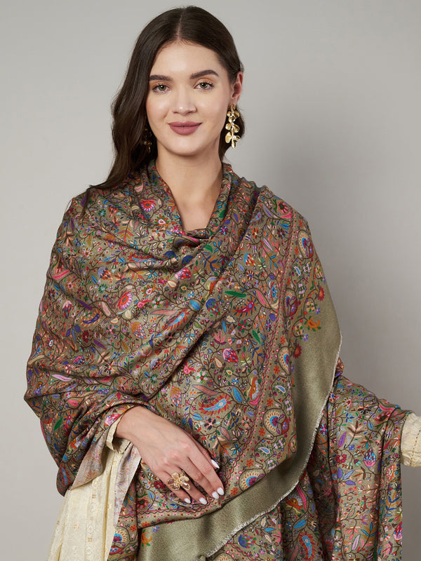 Bamboo Silk Bottle Green Kashmiri Women Stole with Traditional Paisley Jaal | Soft & Elegant | 80×28 Inches