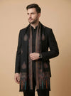 Noble Kani Woven Paisley Border Wool Blend Black Stole