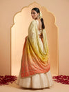 Luxe Chinon Womens Yellow Dupatta – Embellished Grid Work with Lace Border