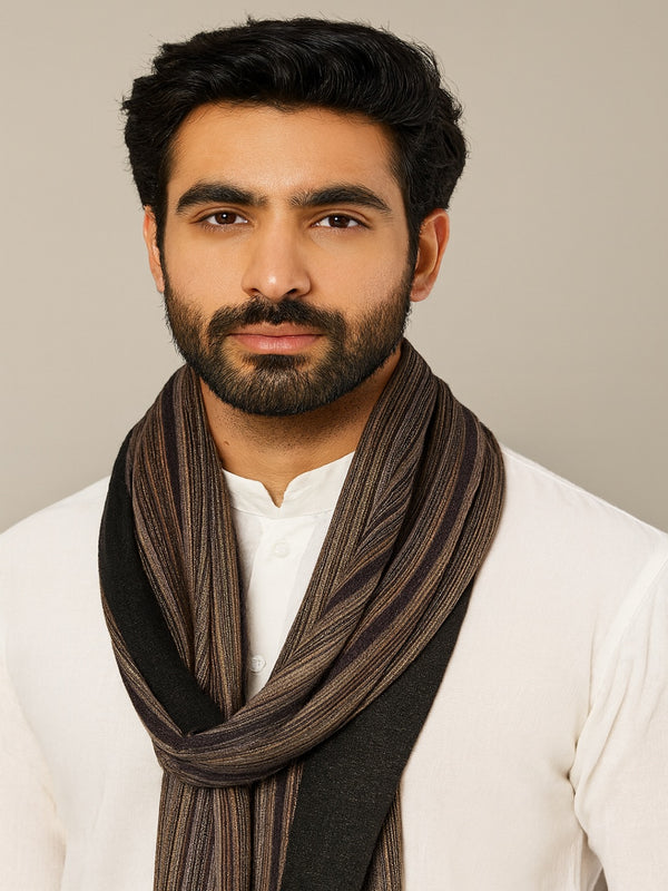 Reversible Woolen Mens Stole with Classic Striped Weave | Elegant Winter Wrap (80 × 28 Inches)