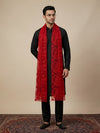 Organza Mens Dupatta – Red with Paisley Embroidery & Floral Design