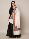 Woolen Women Shawl in Ivory with Multicolour Kashmiri-Inspired Embroidered Border (80 x 40 Inches)