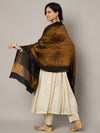 Reversible Wool Black Women Stole with Moonlight Zari Border | Elegant Winter Wrap | 80 × 28 Inches