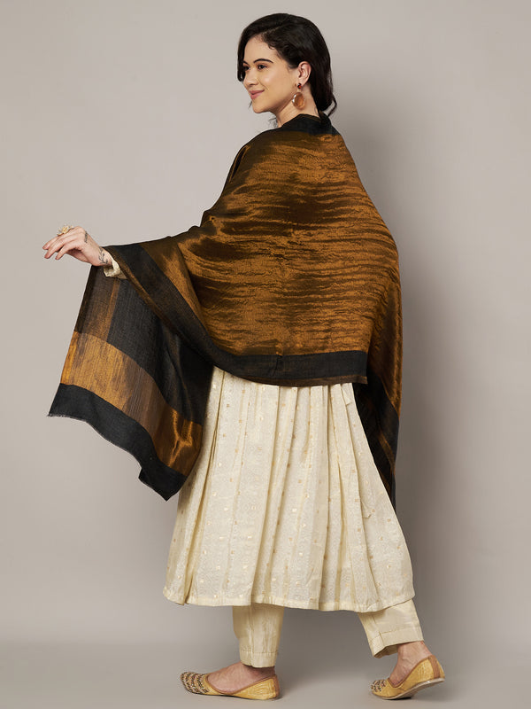 Reversible Wool Black Women Stole with Moonlight Zari Border | Elegant Winter Wrap | 80 × 28 Inches