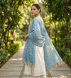 Blue Cotton Dupatta with Golden Stripe Weave & Tassel Border