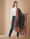 Signature Bamboo Silk Black Ethnic Floral BorderStole | Multicolour Heritage Border