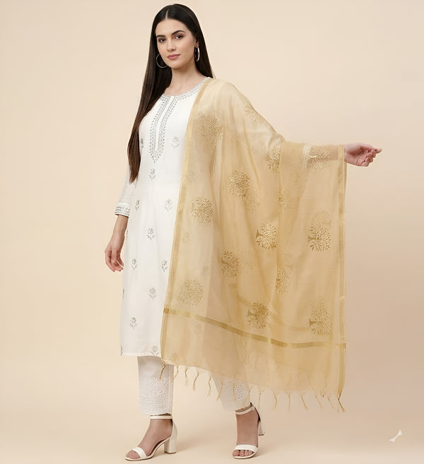 Elegant Gold Cotton Zari Buta Dupatta | Lightweight Ethnic Drape