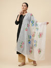 Luxe Organza Women White Dupatta with Handbrush Floral Art & Beads
