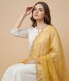 Designer Twill Net Women Gold Dupatta with 2 Side Scalloped Border & Buti Embellishment