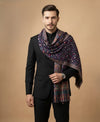 Reserve Mens All-Over Kalamkari Floral Print Bamboo Silk Blue Stole