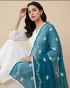 Blue Nazneen Chiffon Embroidered Dupatta with Floral Work