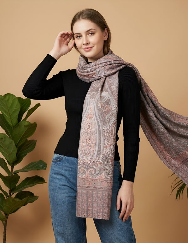 Everyday Bamboo Silk Heritage Printed Reversible Grey Stole