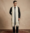 Cotton Mens Dupatta – White with Golden Border & Tassel Finish