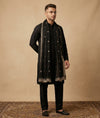 Black Organza Mens Dupatta – Scalloped Cutwork Border with Buti Work