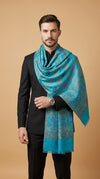 Reserve Mens Wool Blend Multicolor Geometric Diamond Jacquard TealStole with Mughal Floral Border
