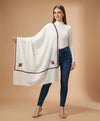 Regal Woven Border Accent Corner Wool Blend White Stole | Kashmiri Inspired