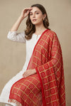 Chinon Bandhani Print Crush Women Red Dupatta with Traditional Motif Grid Design & Tassel Detailing